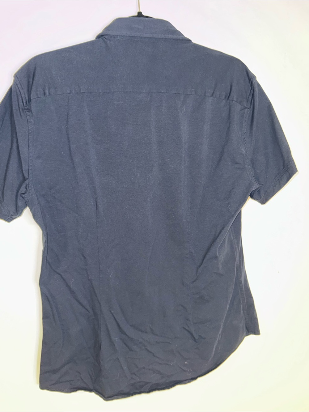 STEELE Men’s M Navy Blue Stretch Knit Short Sleeve Button Up Shirt - Picture 4 of 5